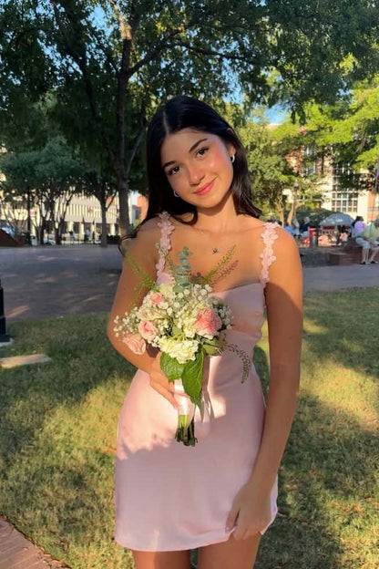 Pink Straps Satin Short Party Dress