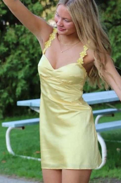 Pink Straps Satin Short Party Dress