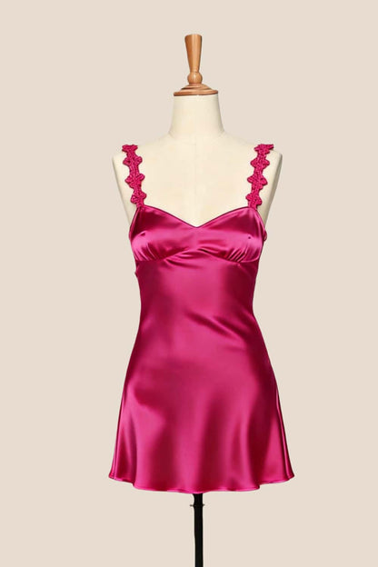 Pink Straps Satin Short Party Dress