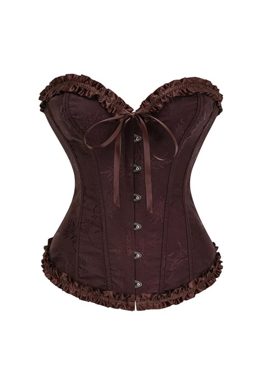 Sweetheart Brown Lace-Up Floral Corset