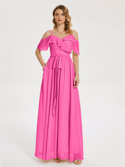 Thea Off the Shoulder Slit Chiffon Bridesmaid Dress