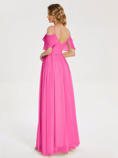 Thea Off the Shoulder Slit Chiffon Bridesmaid Dress