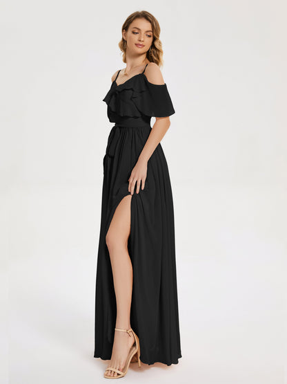 Thea Off the Shoulder Slit Chiffon Bridesmaid Dress