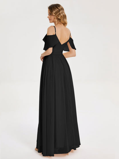Thea Off the Shoulder Slit Chiffon Bridesmaid Dress