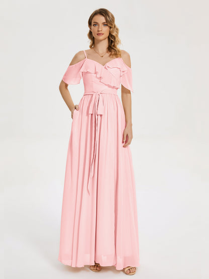 Thea Off the Shoulder Slit Chiffon Bridesmaid Dress