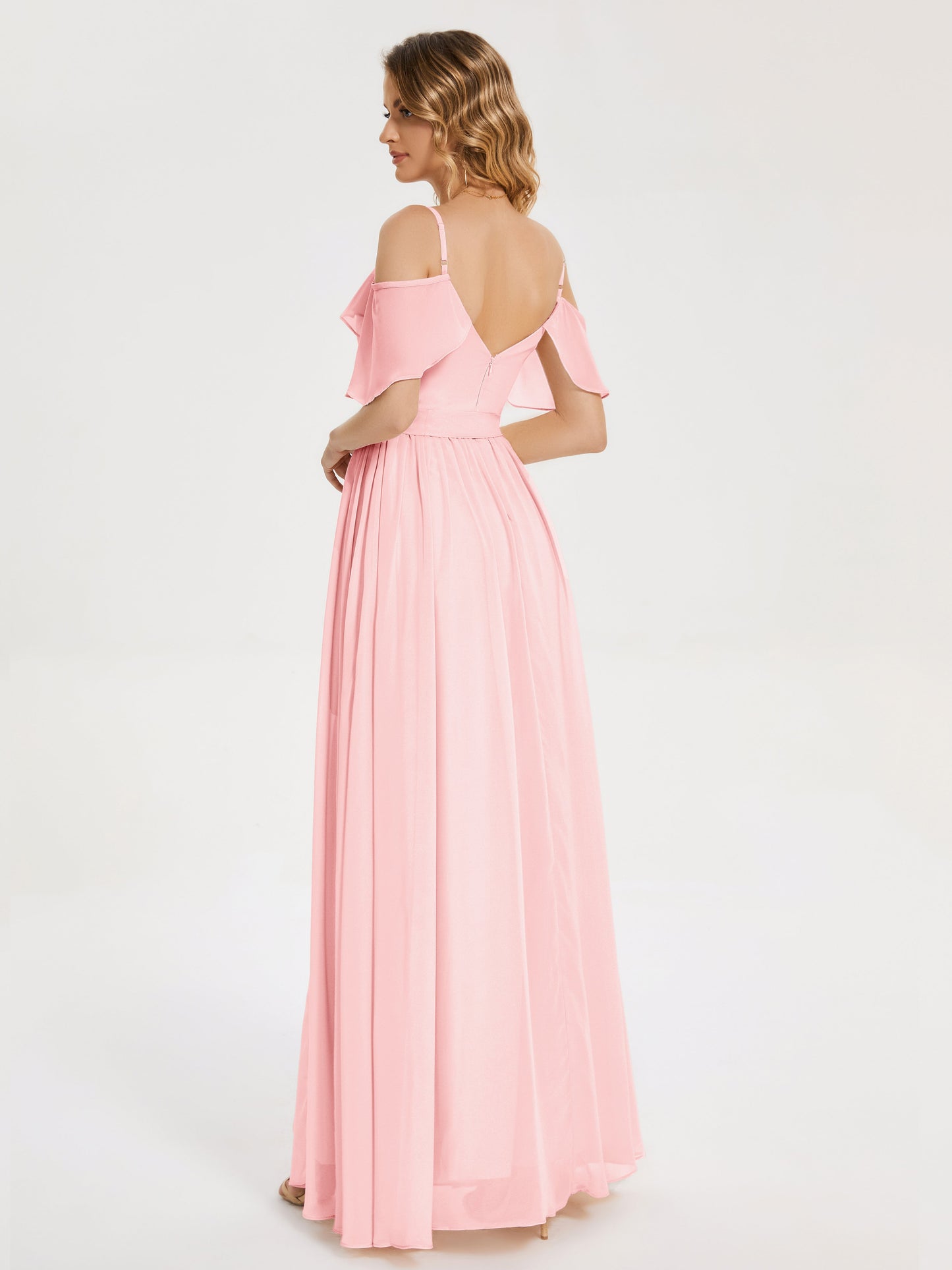 Thea Off the Shoulder Slit Chiffon Bridesmaid Dress