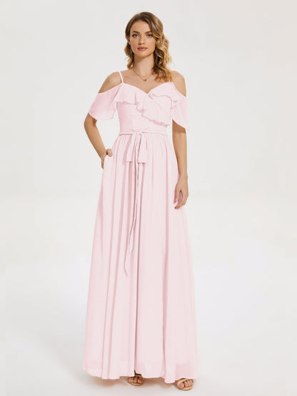 Thea Off the Shoulder Slit Chiffon Bridesmaid Dress