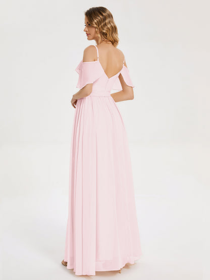 Thea Off the Shoulder Slit Chiffon Bridesmaid Dress