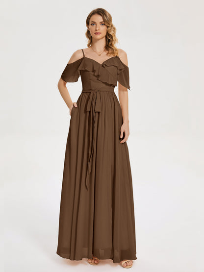 Thea Off the Shoulder Slit Chiffon Bridesmaid Dress