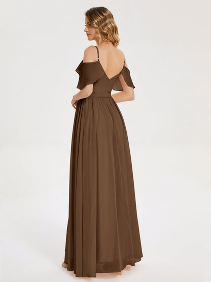 Thea Off the Shoulder Slit Chiffon Bridesmaid Dress