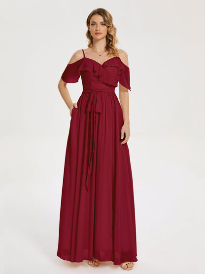 Thea Off the Shoulder Slit Chiffon Bridesmaid Dress