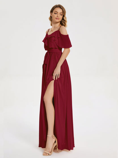 Thea Off the Shoulder Slit Chiffon Bridesmaid Dress