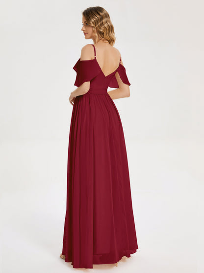 Thea Off the Shoulder Slit Chiffon Bridesmaid Dress