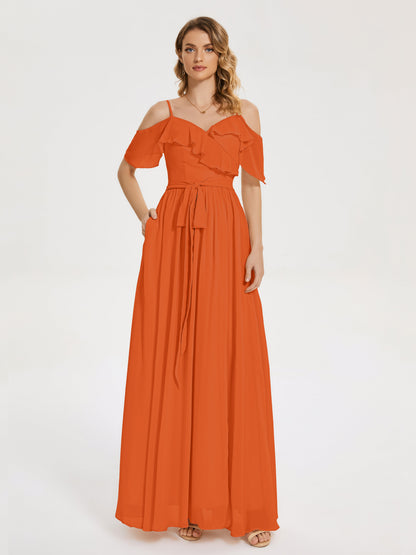 Thea Off the Shoulder Slit Chiffon Bridesmaid Dress