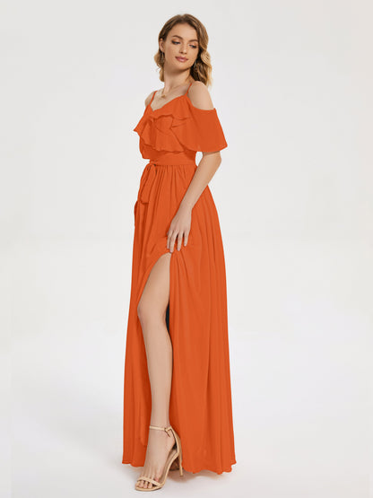 Thea Off the Shoulder Slit Chiffon Bridesmaid Dress