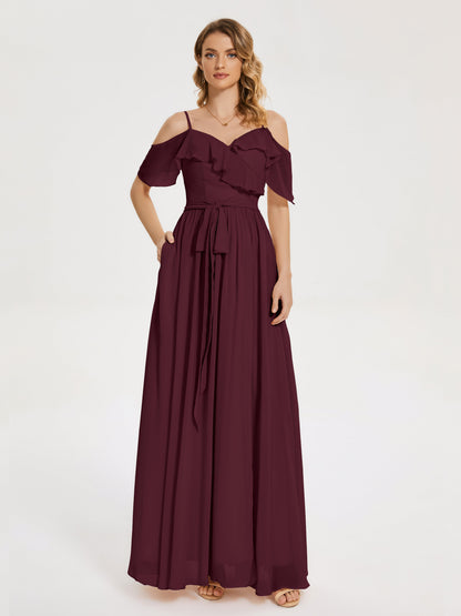 Thea Off the Shoulder Slit Chiffon Bridesmaid Dress