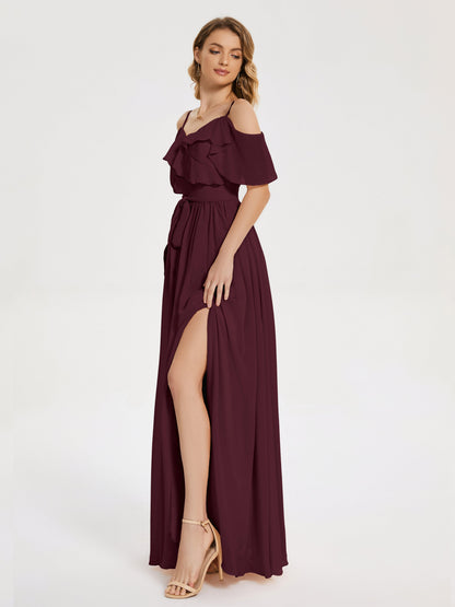 Thea Off the Shoulder Slit Chiffon Bridesmaid Dress