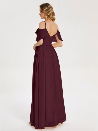 Thea Off the Shoulder Slit Chiffon Bridesmaid Dress