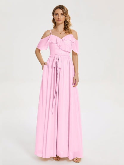 Thea Off the Shoulder Slit Chiffon Bridesmaid Dress