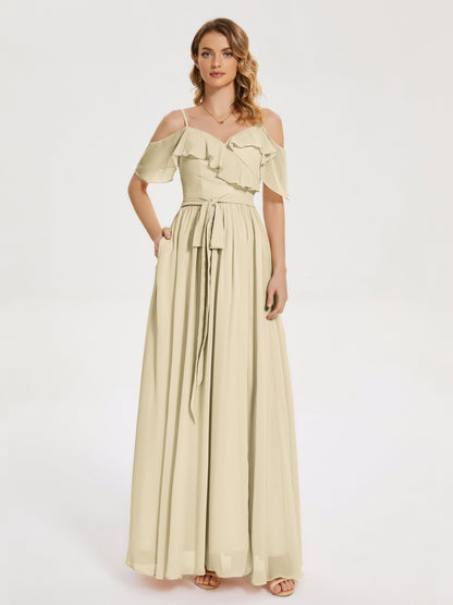 Thea Off the Shoulder Slit Chiffon Bridesmaid Dress