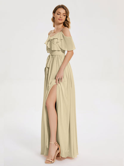 Thea Off the Shoulder Slit Chiffon Bridesmaid Dress