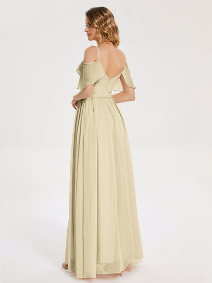 Thea Off the Shoulder Slit Chiffon Bridesmaid Dress