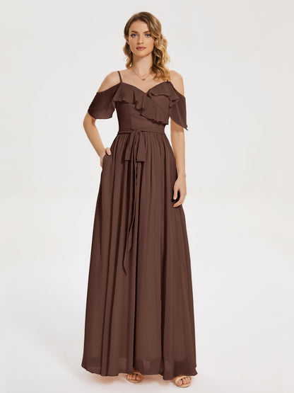 Thea Off the Shoulder Slit Chiffon Bridesmaid Dress