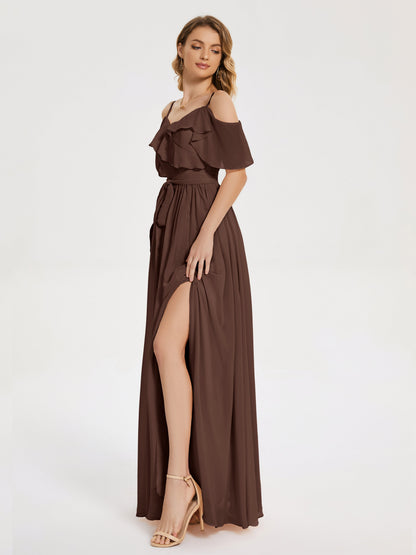 Thea Off the Shoulder Slit Chiffon Bridesmaid Dress