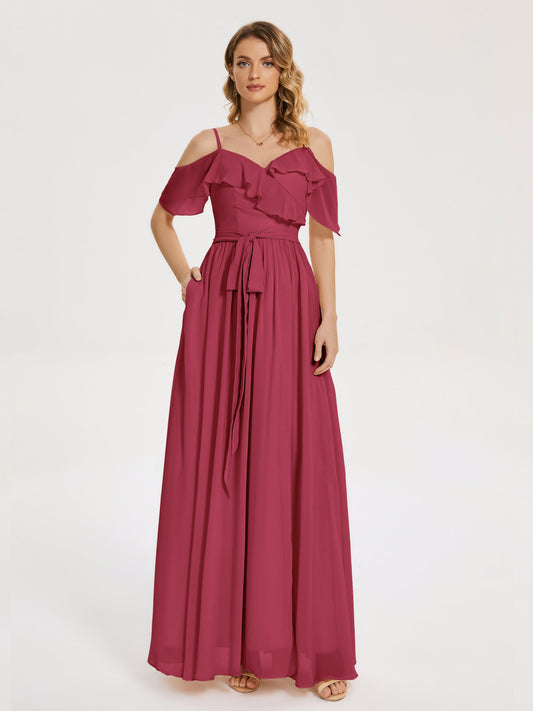 Thea Off the Shoulder Slit Chiffon Bridesmaid Dress
