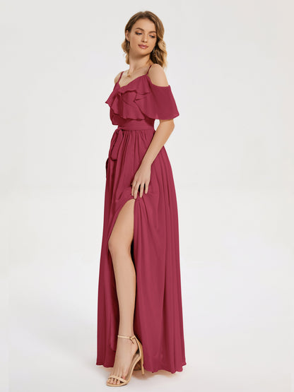 Thea Off the Shoulder Slit Chiffon Bridesmaid Dress