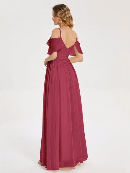 Thea Off the Shoulder Slit Chiffon Bridesmaid Dress