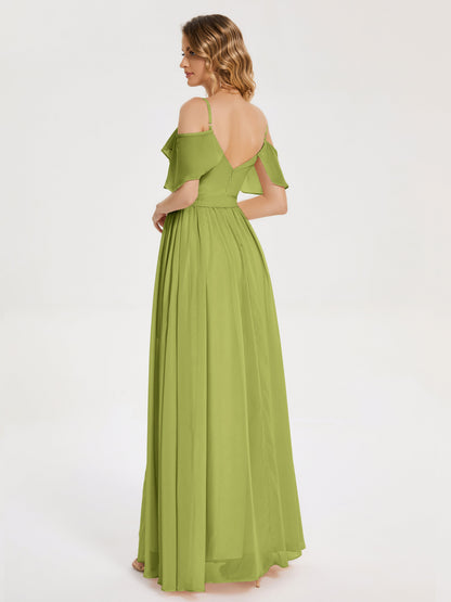Thea Off the Shoulder Slit Chiffon Bridesmaid Dress