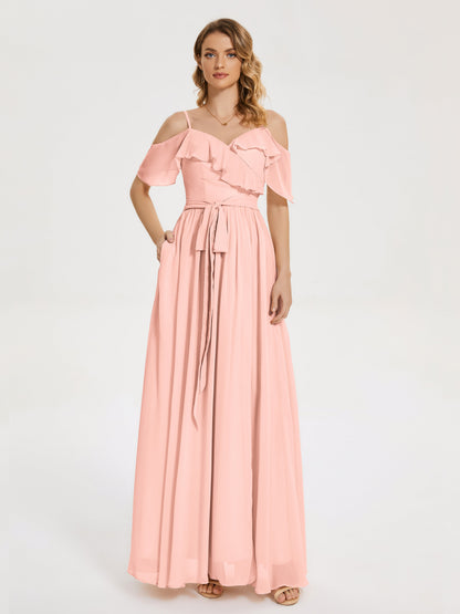 Thea Off the Shoulder Slit Chiffon Bridesmaid Dress