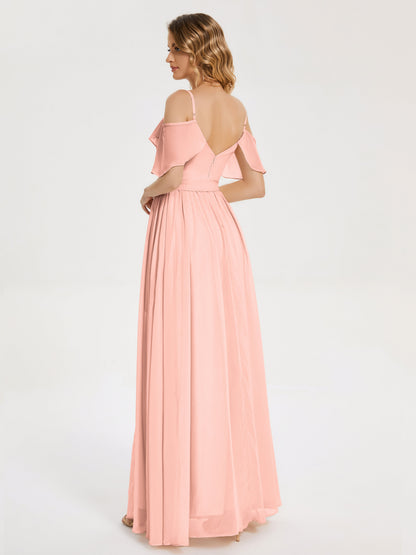 Thea Off the Shoulder Slit Chiffon Bridesmaid Dress