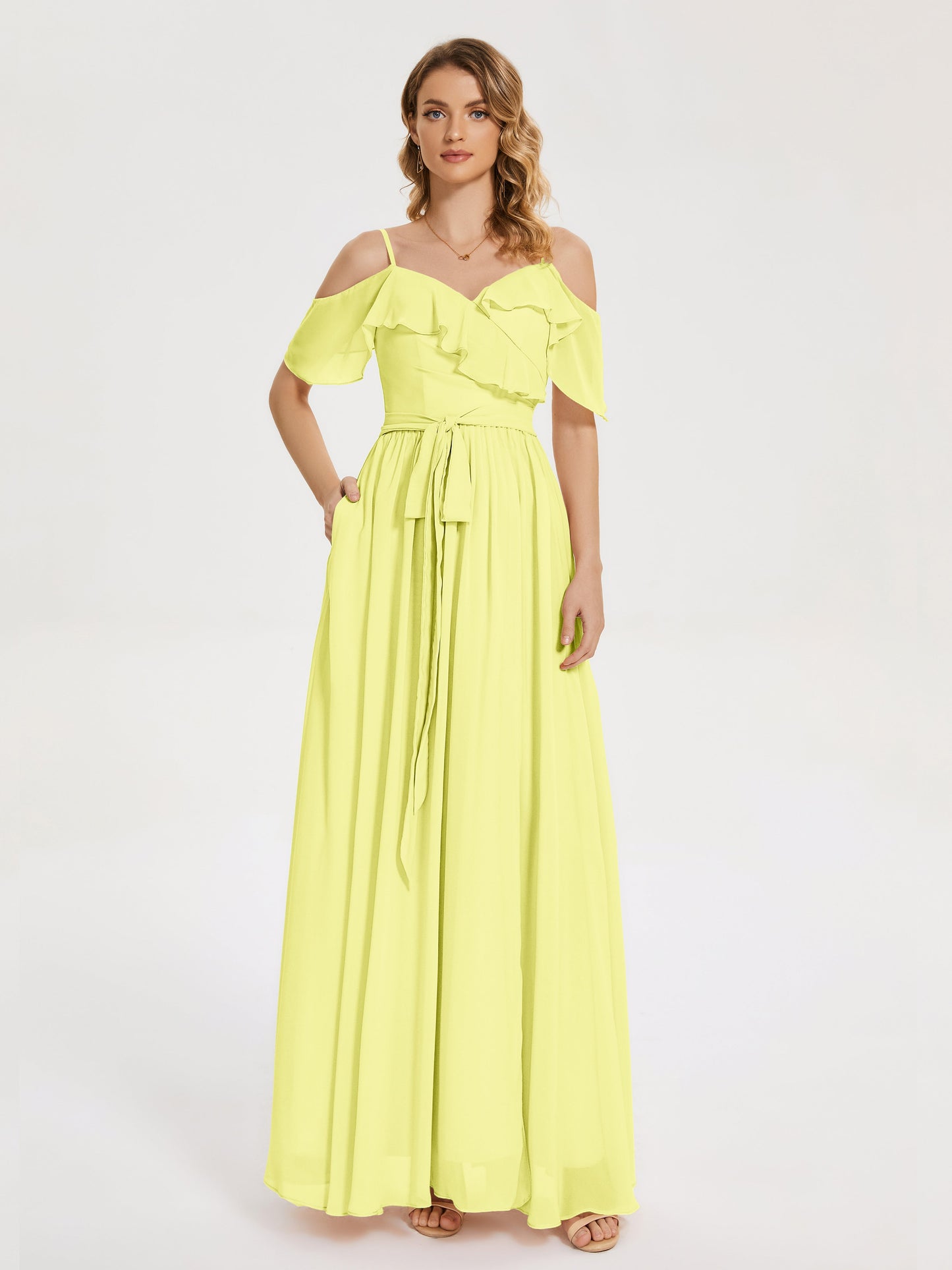 Thea Off the Shoulder Slit Chiffon Bridesmaid Dress