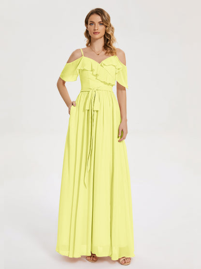 Thea Off the Shoulder Slit Chiffon Bridesmaid Dress