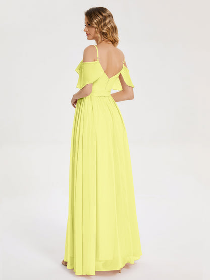 Thea Off the Shoulder Slit Chiffon Bridesmaid Dress