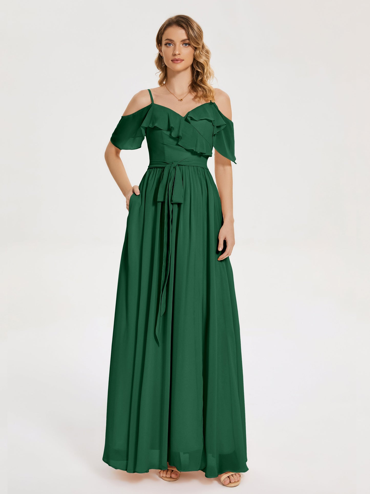 Thea Off the Shoulder Slit Chiffon Bridesmaid Dress
