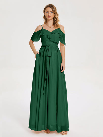 Thea Off the Shoulder Slit Chiffon Bridesmaid Dress