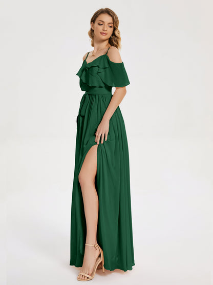 Thea Off the Shoulder Slit Chiffon Bridesmaid Dress