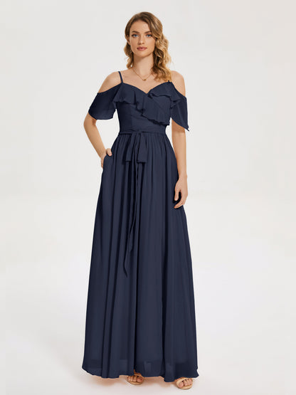 Thea Off the Shoulder Slit Chiffon Bridesmaid Dress