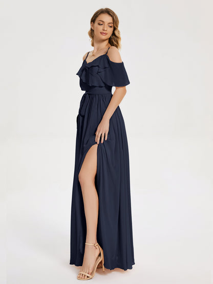 Thea Off the Shoulder Slit Chiffon Bridesmaid Dress