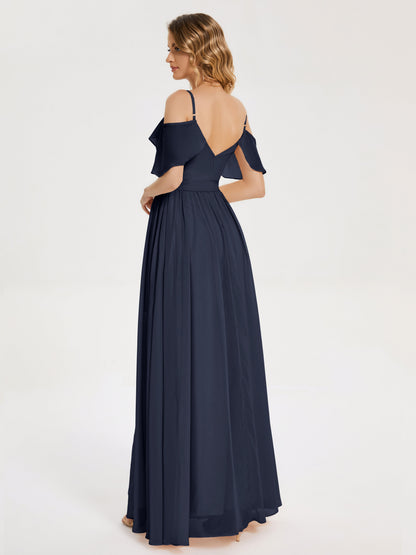 Thea Off the Shoulder Slit Chiffon Bridesmaid Dress
