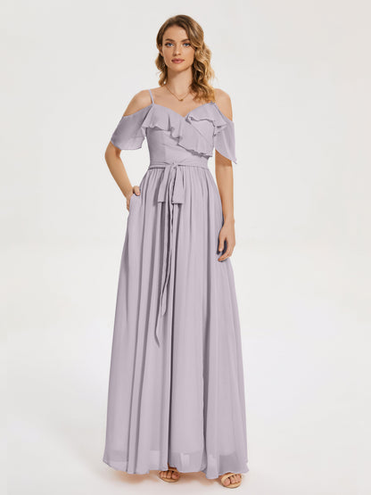 Thea Off the Shoulder Slit Chiffon Bridesmaid Dress