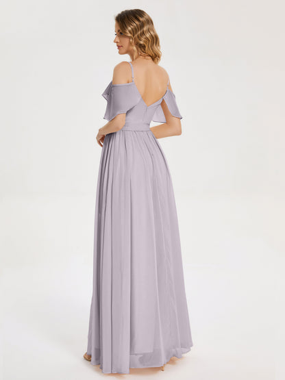 Thea Off the Shoulder Slit Chiffon Bridesmaid Dress