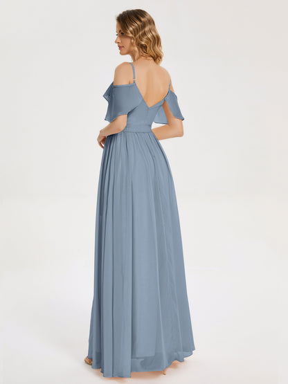 Thea Off the Shoulder Slit Chiffon Bridesmaid Dress