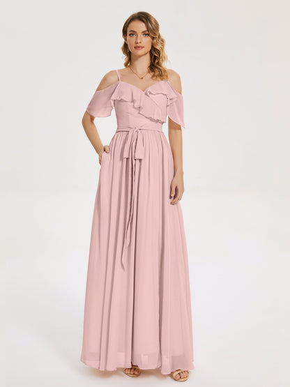 Thea Off the Shoulder Slit Chiffon Bridesmaid Dress