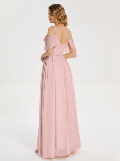 Thea Off the Shoulder Slit Chiffon Bridesmaid Dress