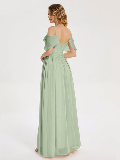 Thea Off the Shoulder Slit Chiffon Bridesmaid Dress