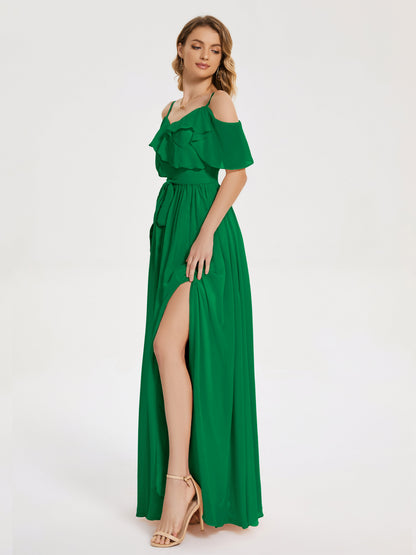 Thea Off the Shoulder Slit Chiffon Bridesmaid Dress